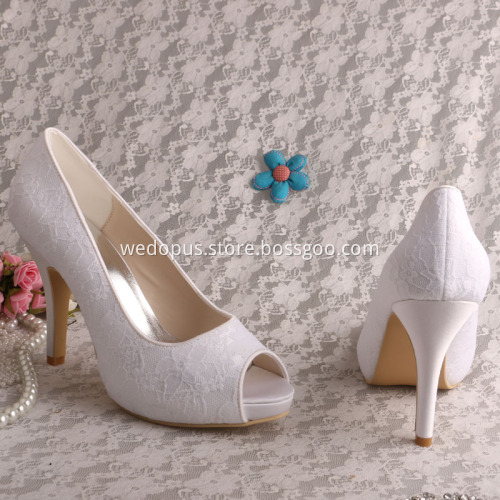 Peep Toe Bridal Shoes Lace with Platform